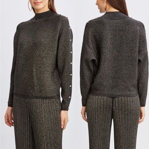 Elie Tahari T-Tahari Crystal Sleeve Metallic Sweater Size XL NWT